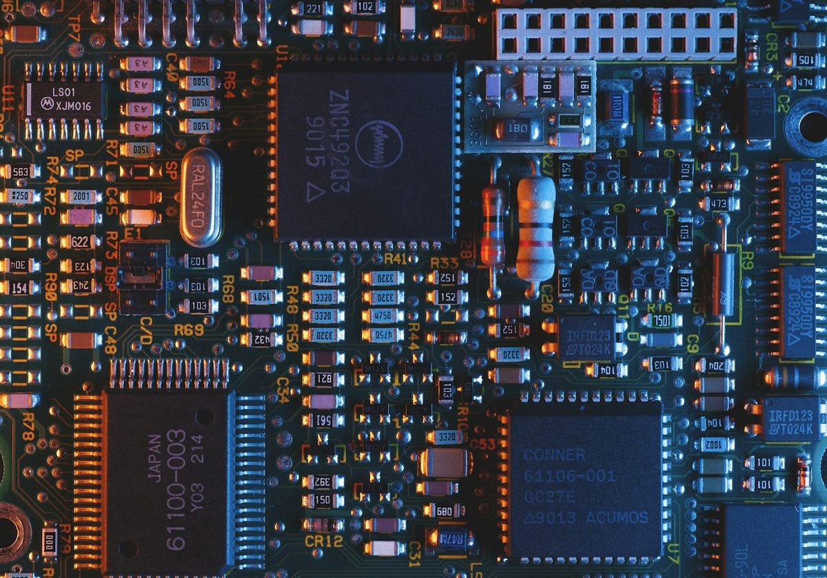 A circuit board checked under magnification